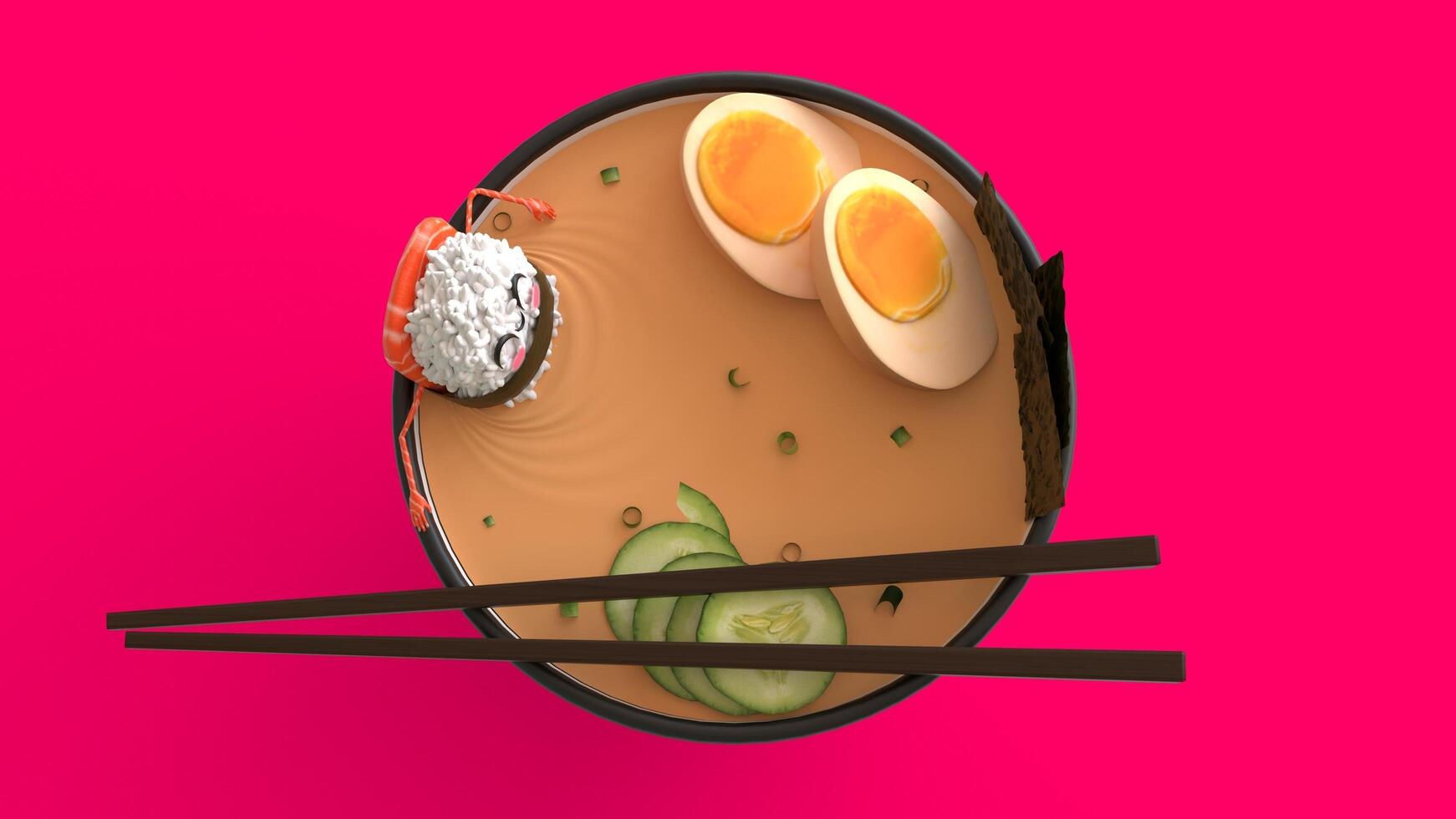 sushi bowl with pink background photo