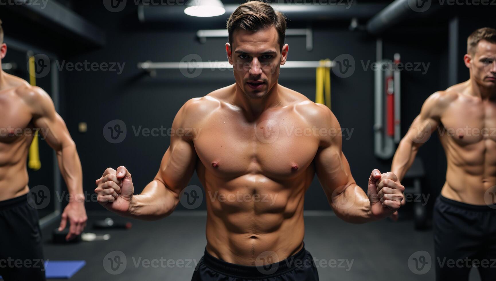 Gym backdrop with blurred elements for an aerobicsbodybuilding session photo
