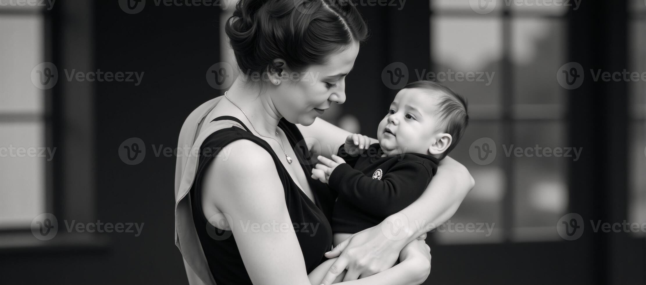 Art Deco portrait Mother lovingly holding her child photo