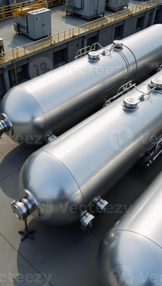 Image shows hydrogen storage tanks located within an industrial facility photo