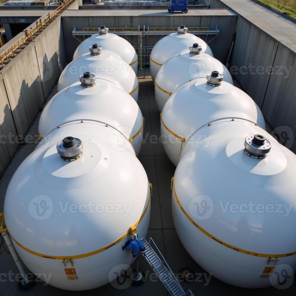 Image shows hydrogen storage tanks located within an industrial facility photo