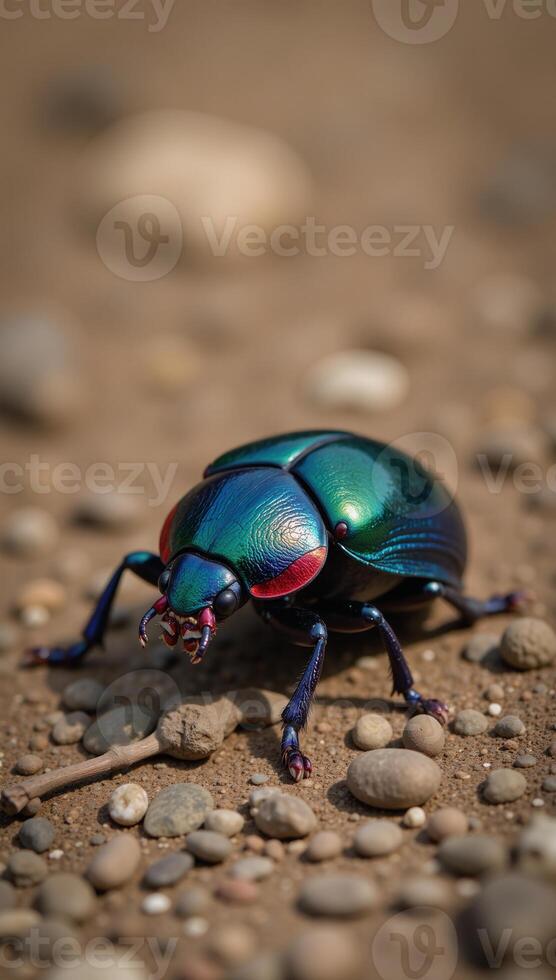 A colored bug resides upon the earth blue red photo