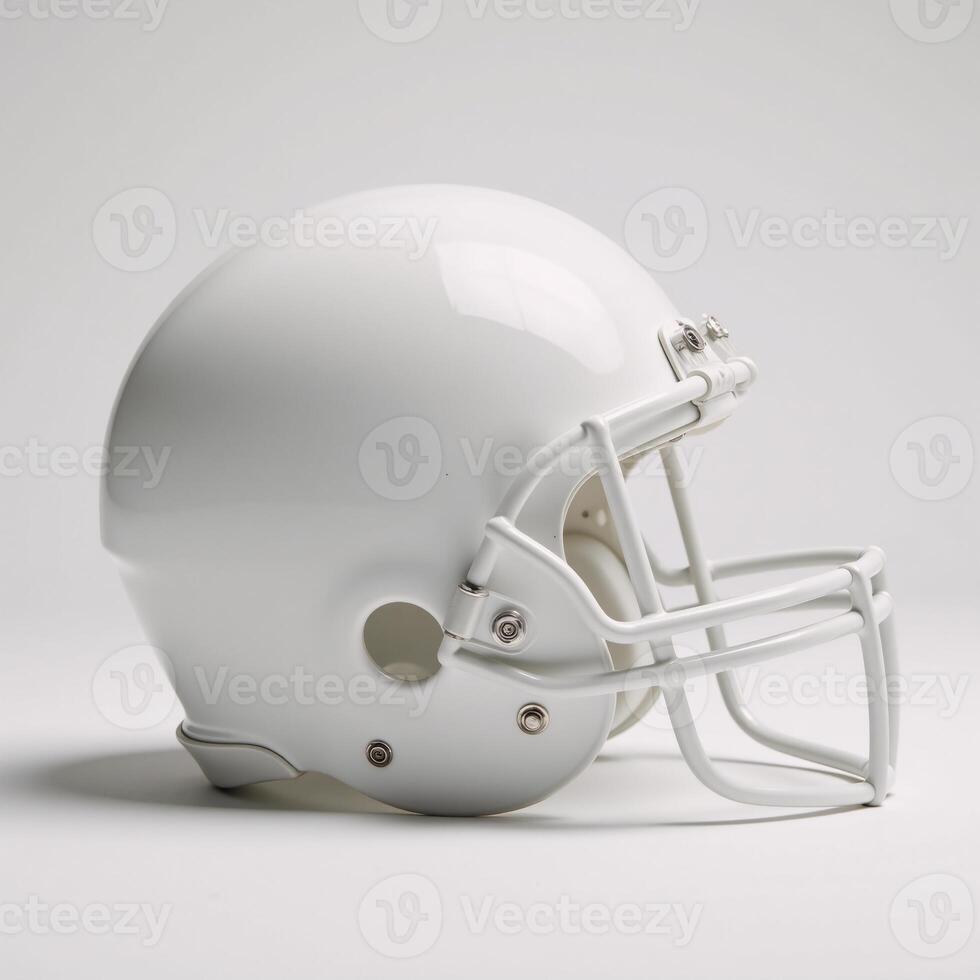 White football helmet is shown against a white background to emphasize its role as safety equipment in American Football gear and sports photography photo