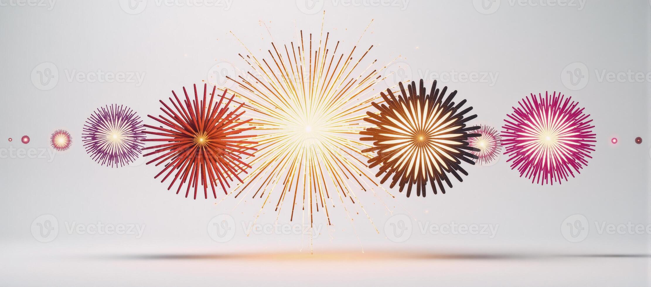 A colorful explosion of 3D fireworks against a stark white backdrop photo