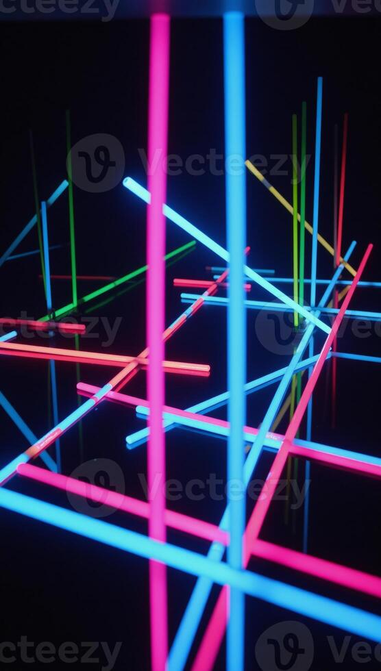 Vibrant futuristic atmosphere with dynamic neon light patterns on a reflective surface in the darkness photo