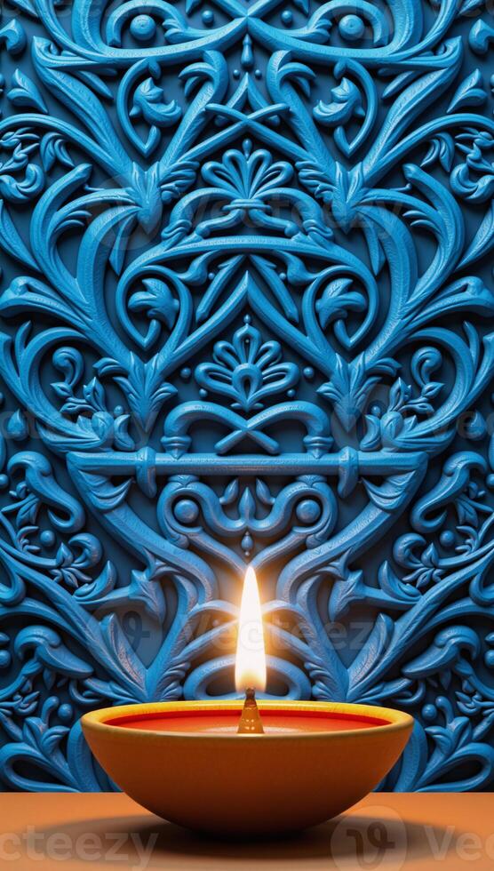 Diwalithemed 3D render wallpaper featuring an ornate blue pattern photo