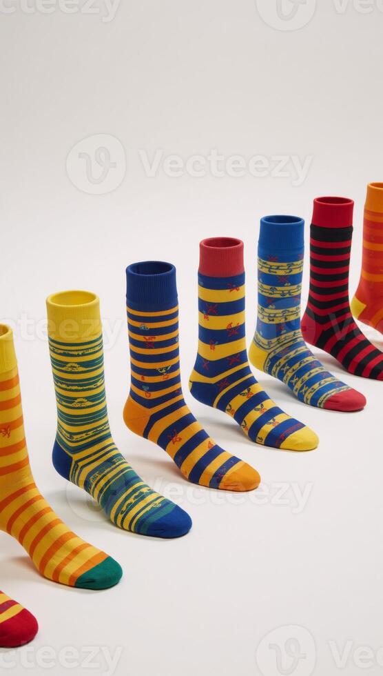 Striped socks displayed neatly in rows Vibrant Playful photo
