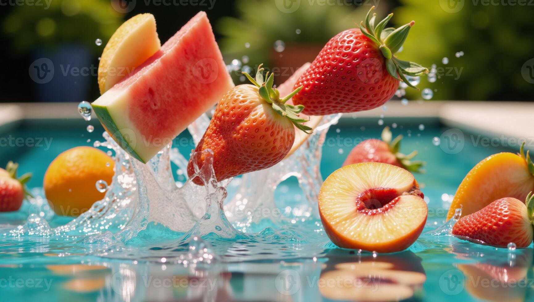 Fruit splashing in a vibrant juice explosion photo