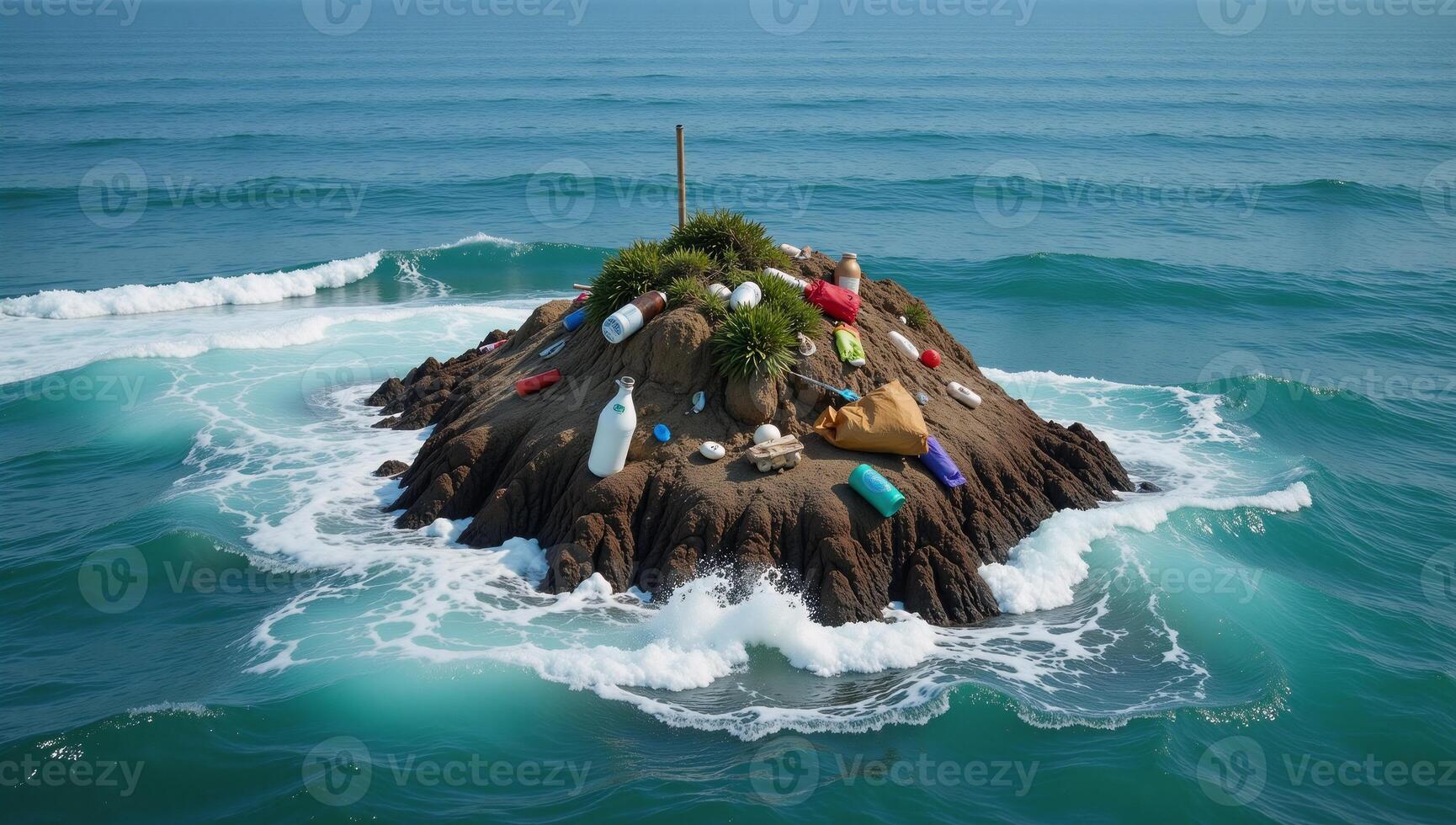 Floating Island of Garbage in the Ocean PollutionThemed Concept photo
