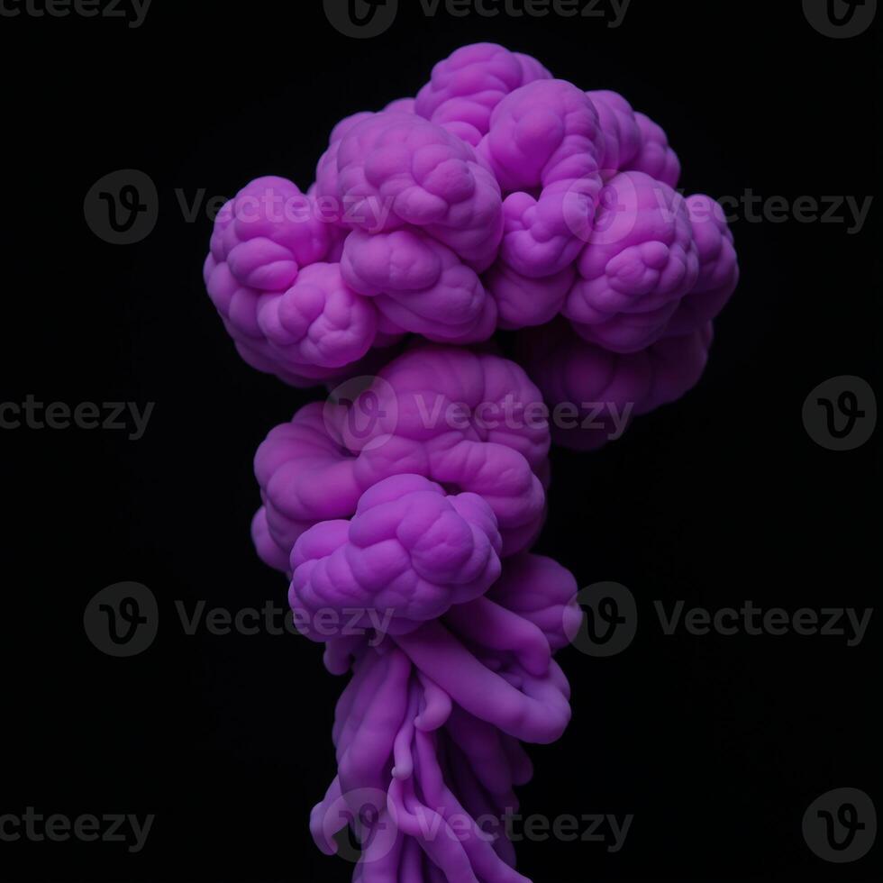A vivid purple smoke cloud is depicted as an isolated subject against a plain backdrop photo