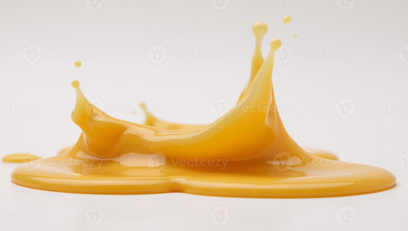 Isolated melted cheese drips on white background photo