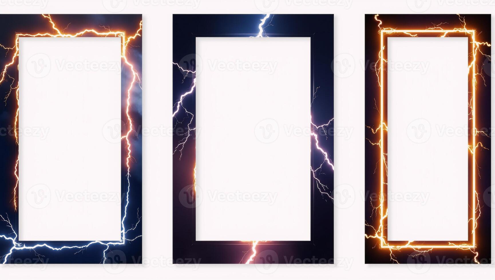 Stylized lightning frames featuring blue electric borders and isolated photo frames accentuated by a thunderbolt impact capturing the magic of a powerful storms electrical discharge through realistic