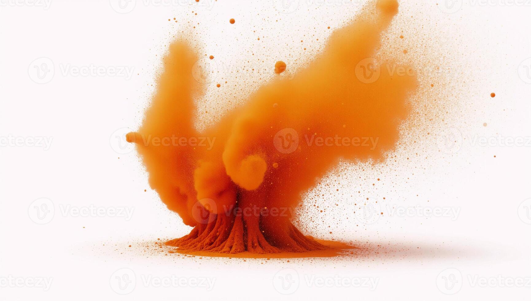 Bright orange colored powder festive explosion on a pure white background photo