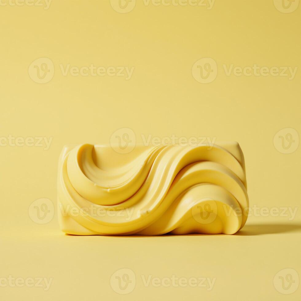 A 3D image featuring a yummylooking butter sculpture on a creamy background with a wavy line design to enhance its appeal photo