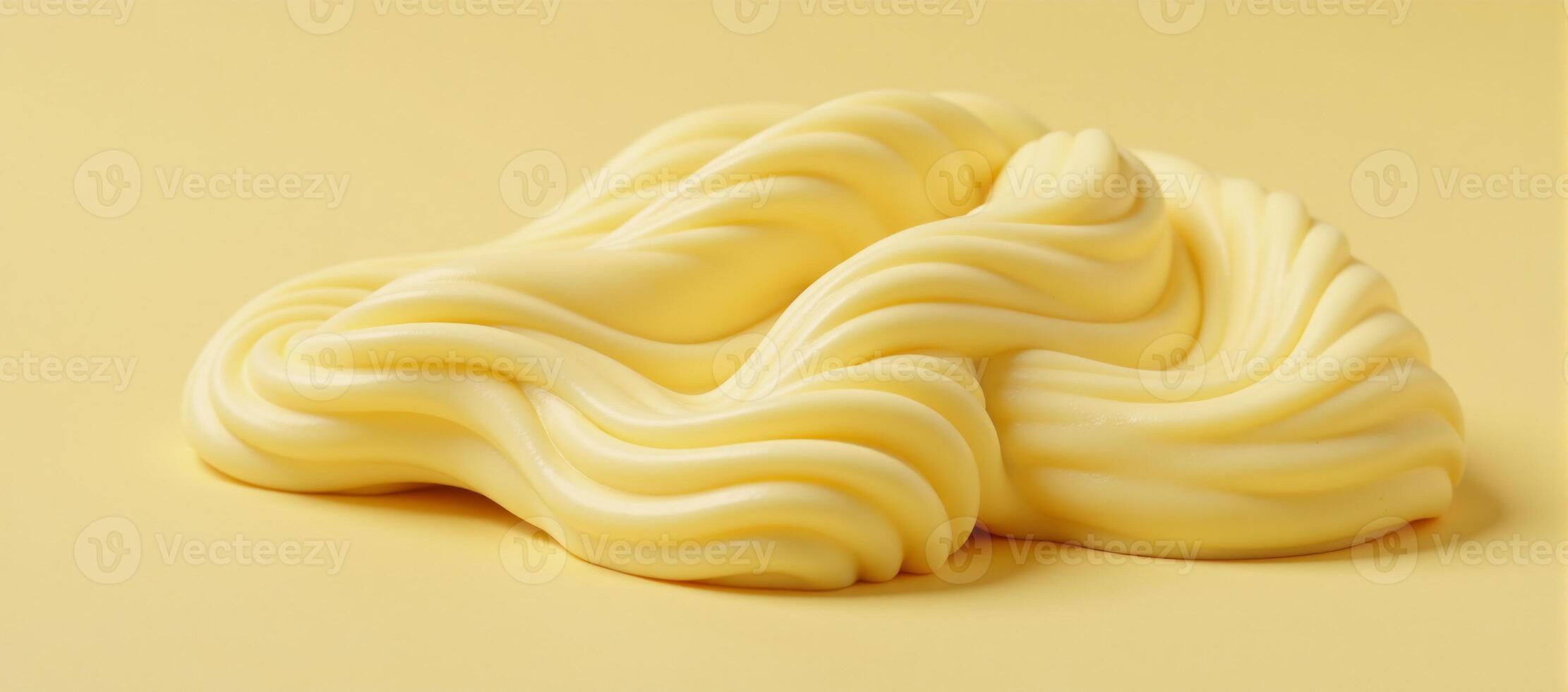 A 3D image featuring a yummylooking butter sculpture on a creamy background with a wavy line design to enhance its appeal photo