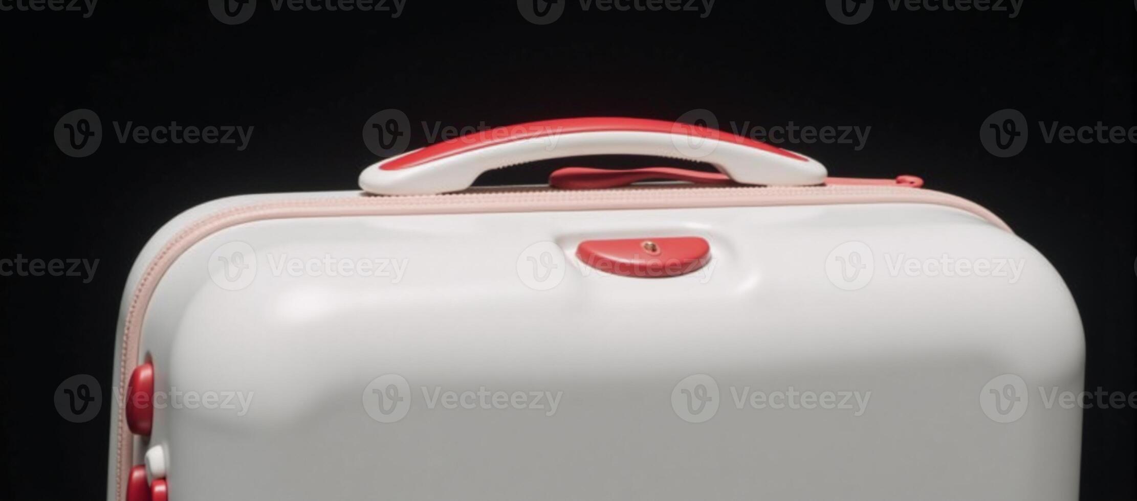 Isolated image Black white and red suitcase mockup stand photo
