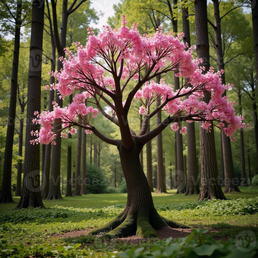 Whimsical fairytaleinspired forest featuring uniquely designed stylized trees with captivating details photo
