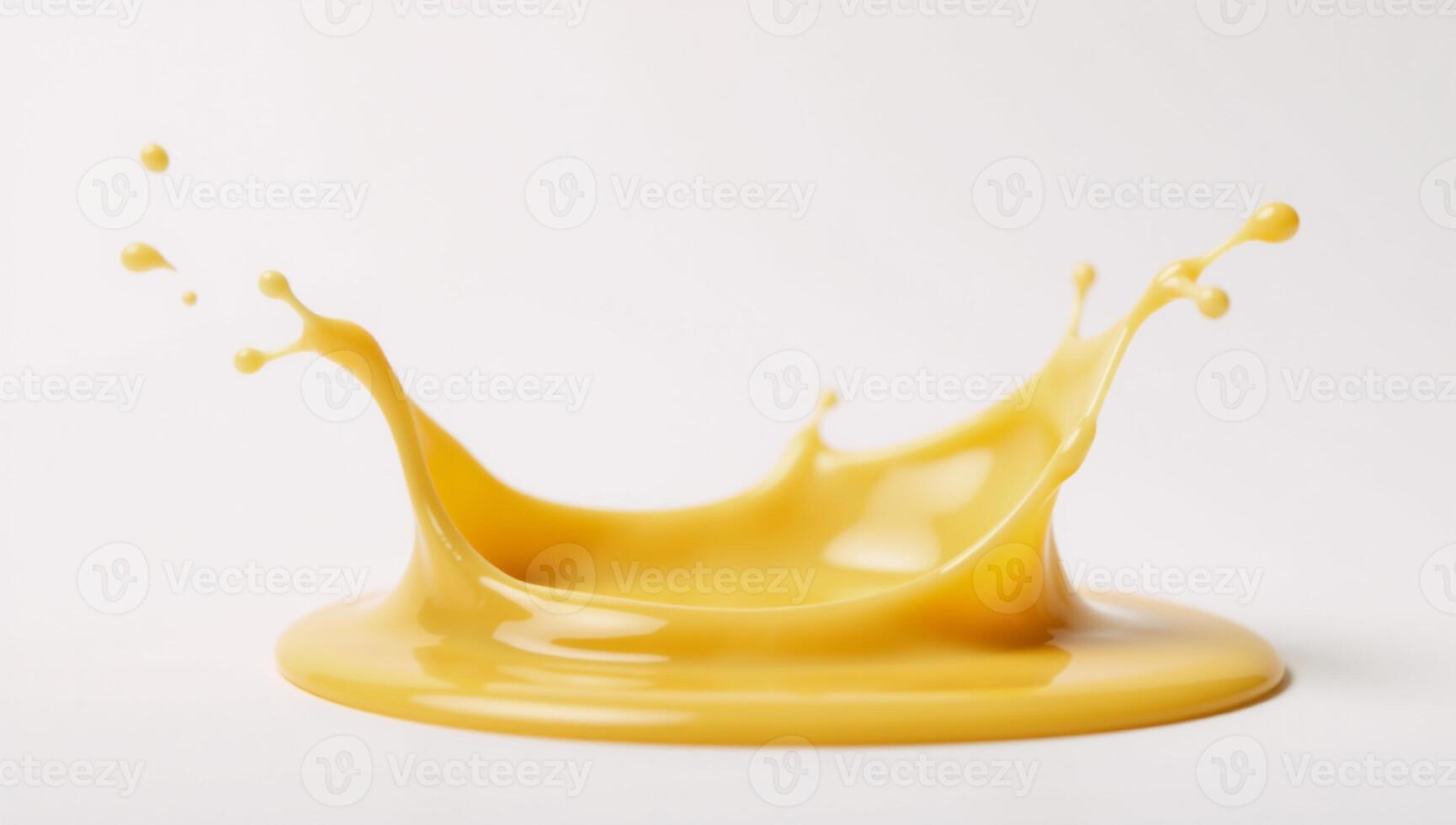 Isolated yellow cheese sauce splash against clean white backdrop photo