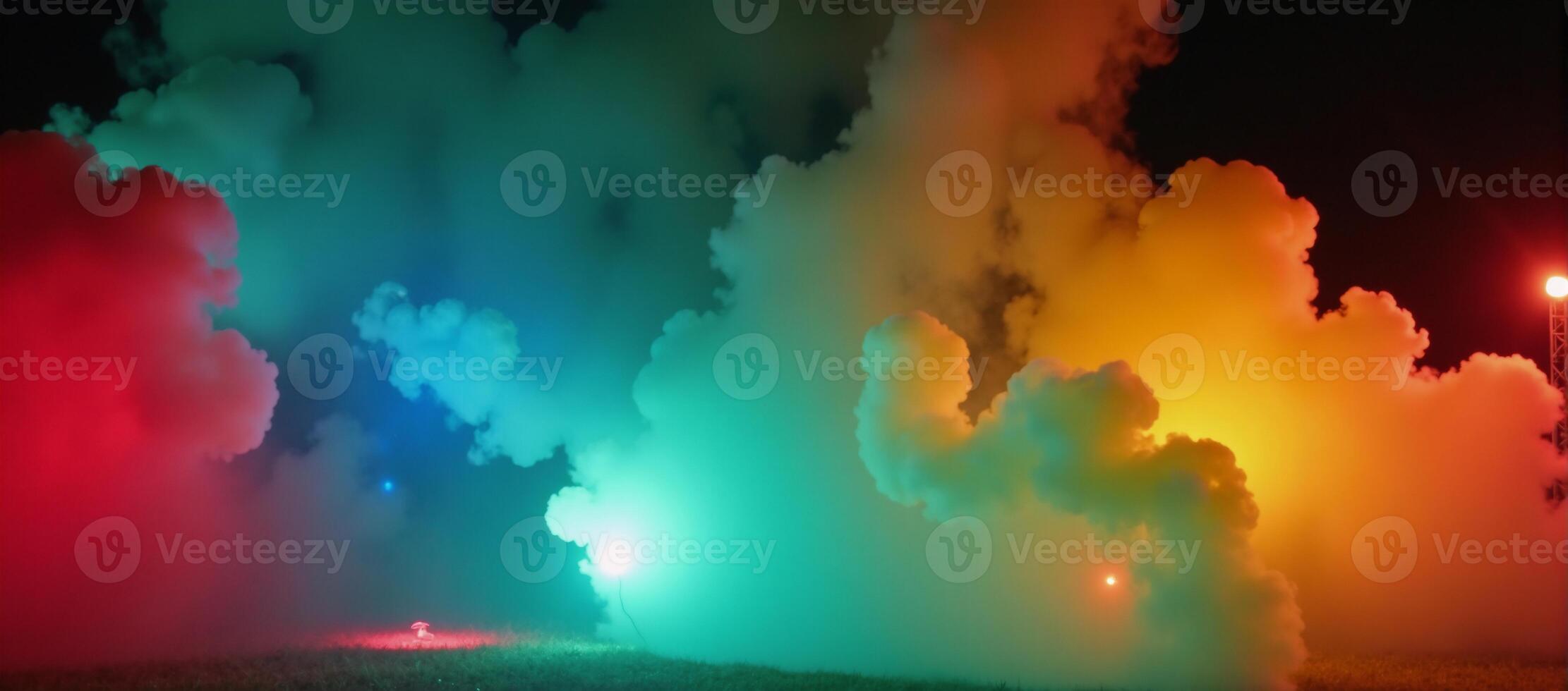 Nighttime vibrant display with multihued smoke illumination photo
