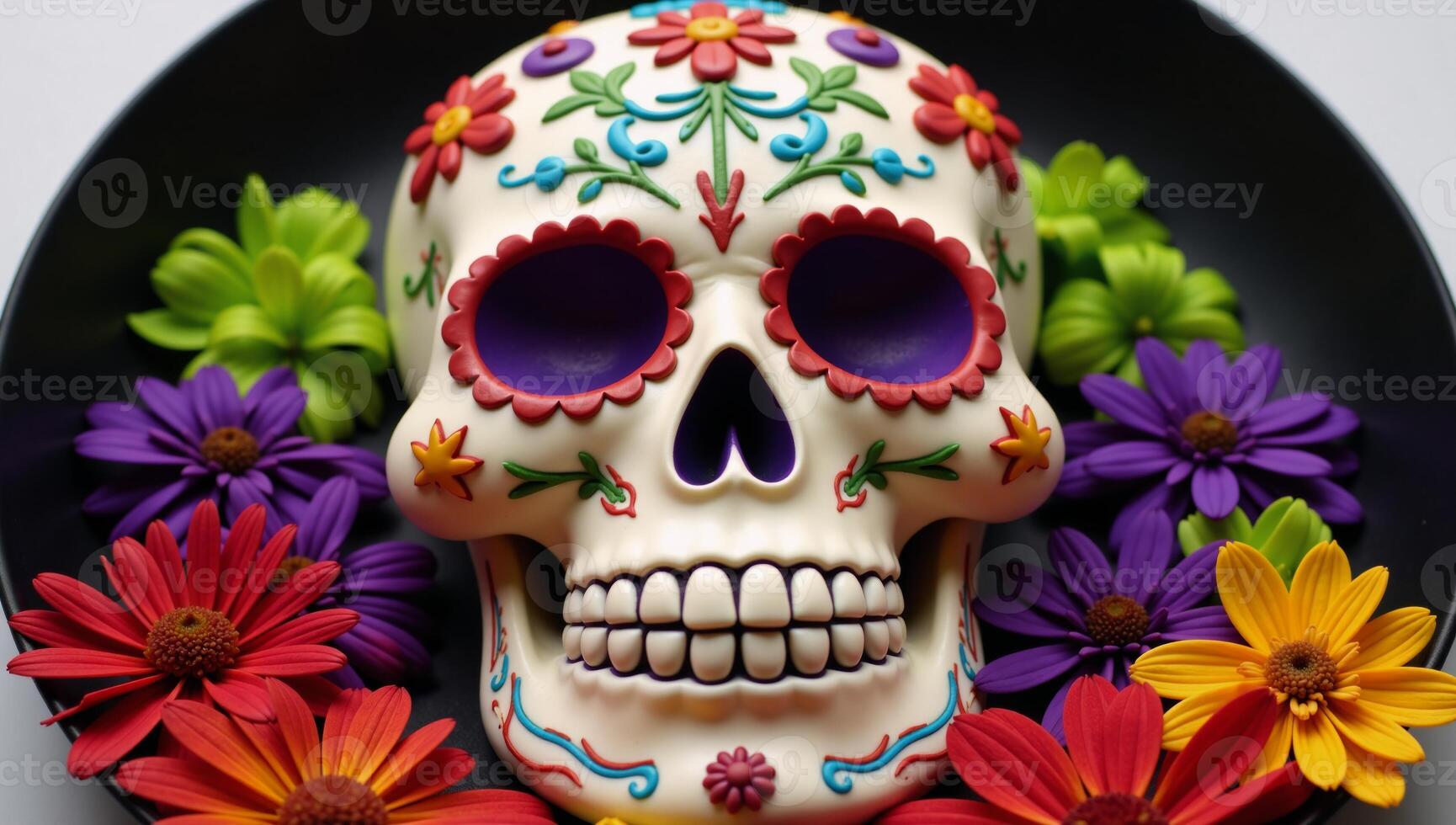 Flowerthemed sugar skull with a round shape photo