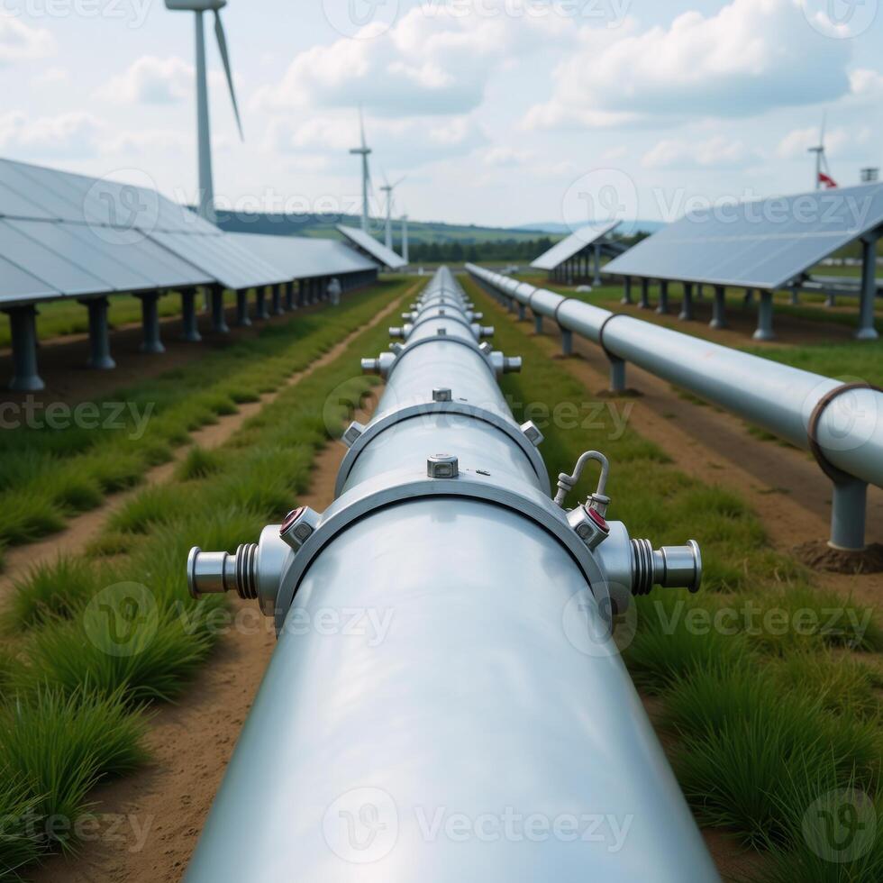 Green Hydrogen Pipeline Renewable Energy Production for Clean Electricity via Solar Wind Turbines photo
