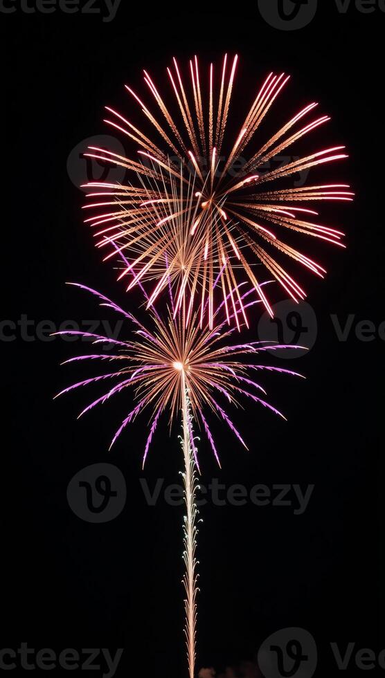 Illustration showcases vibrant fireworks against a dark backdrop with an emphasis on intricate details photo