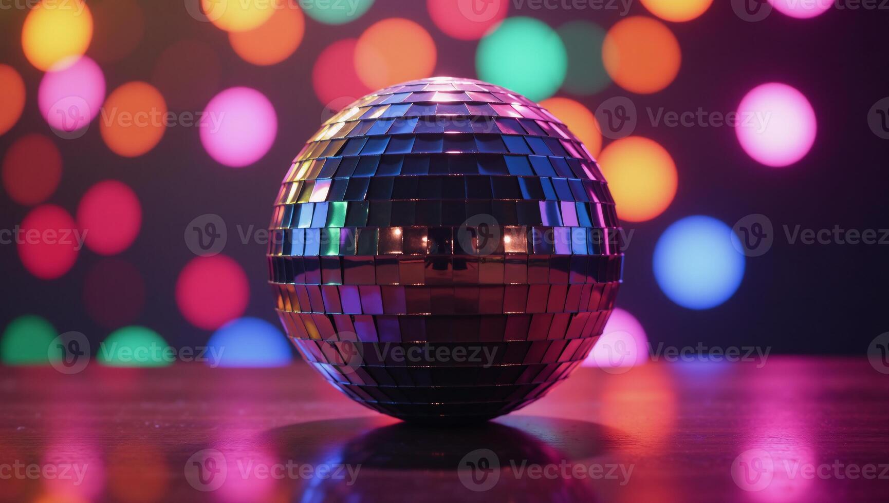 Photorealistic image featuring a disco ball with blinking lights against a blurred background photo
