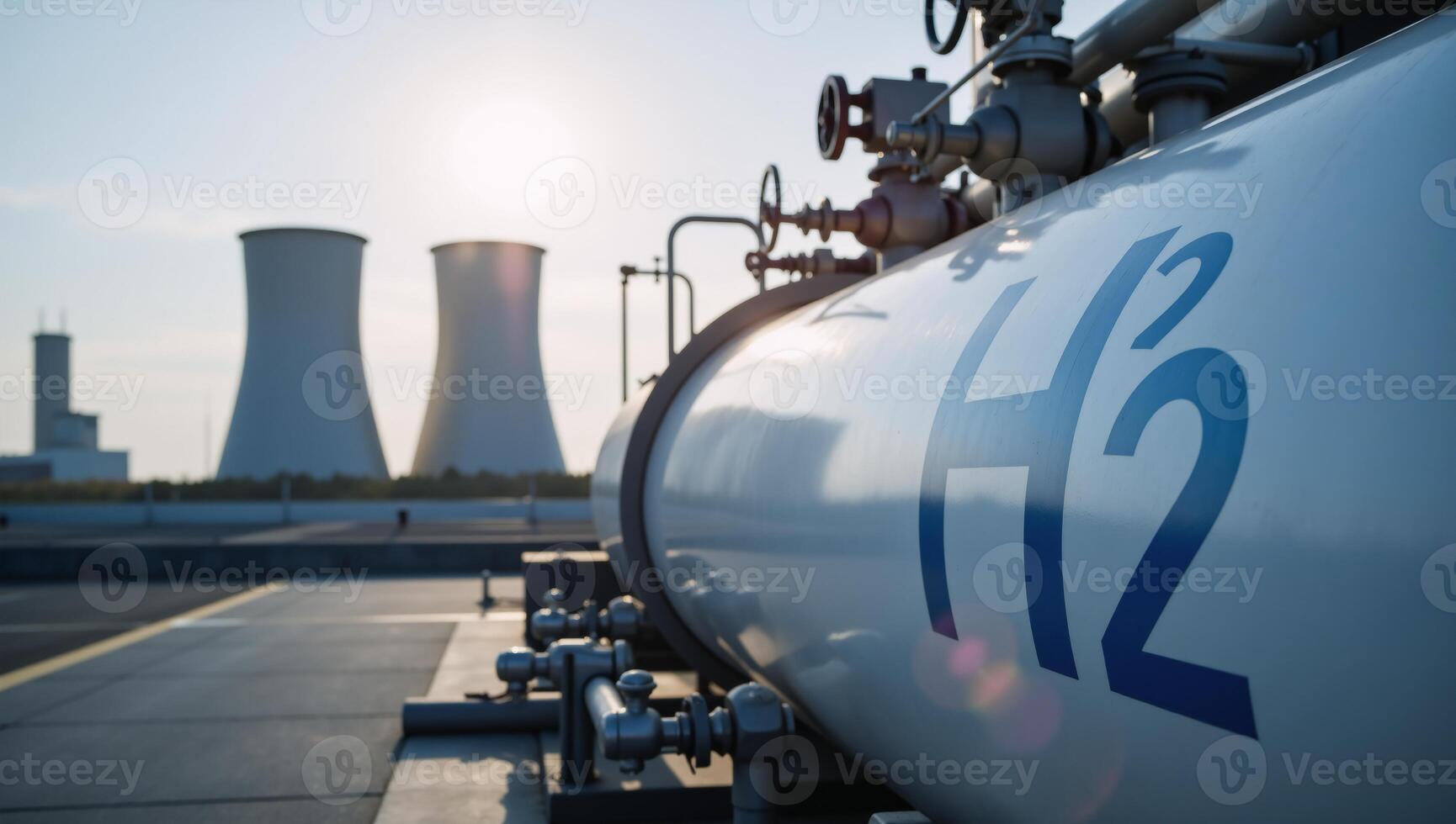 Industrial Hydrogen Tank within hydrogenpowered energy plant depicting progress towards 2050s Net Zero Emissions photo
