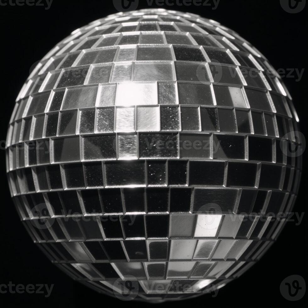 Monochrome photograph of a shimmering discoball decal photo