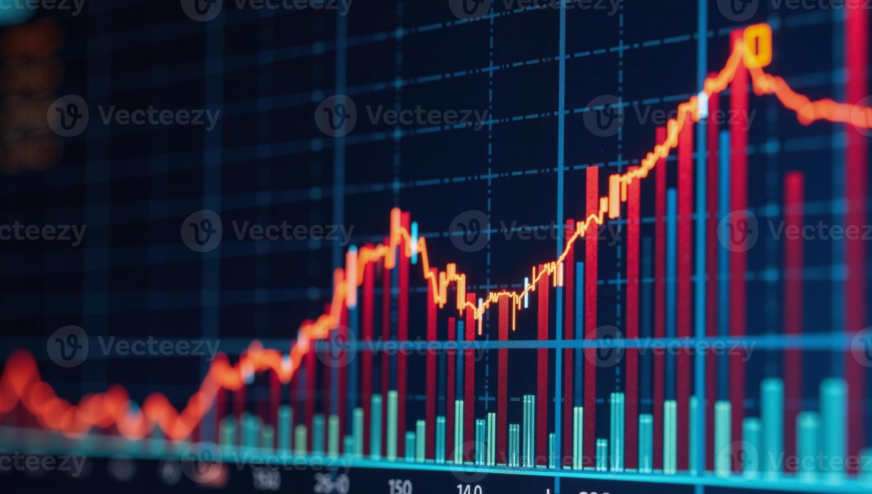 Sleek stock market graph with bold colors indicating continuous growth on a neutral backdrop photo