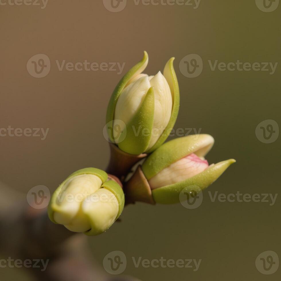 Closeup shot captures early blooms unfurling on a spring tree branch photo