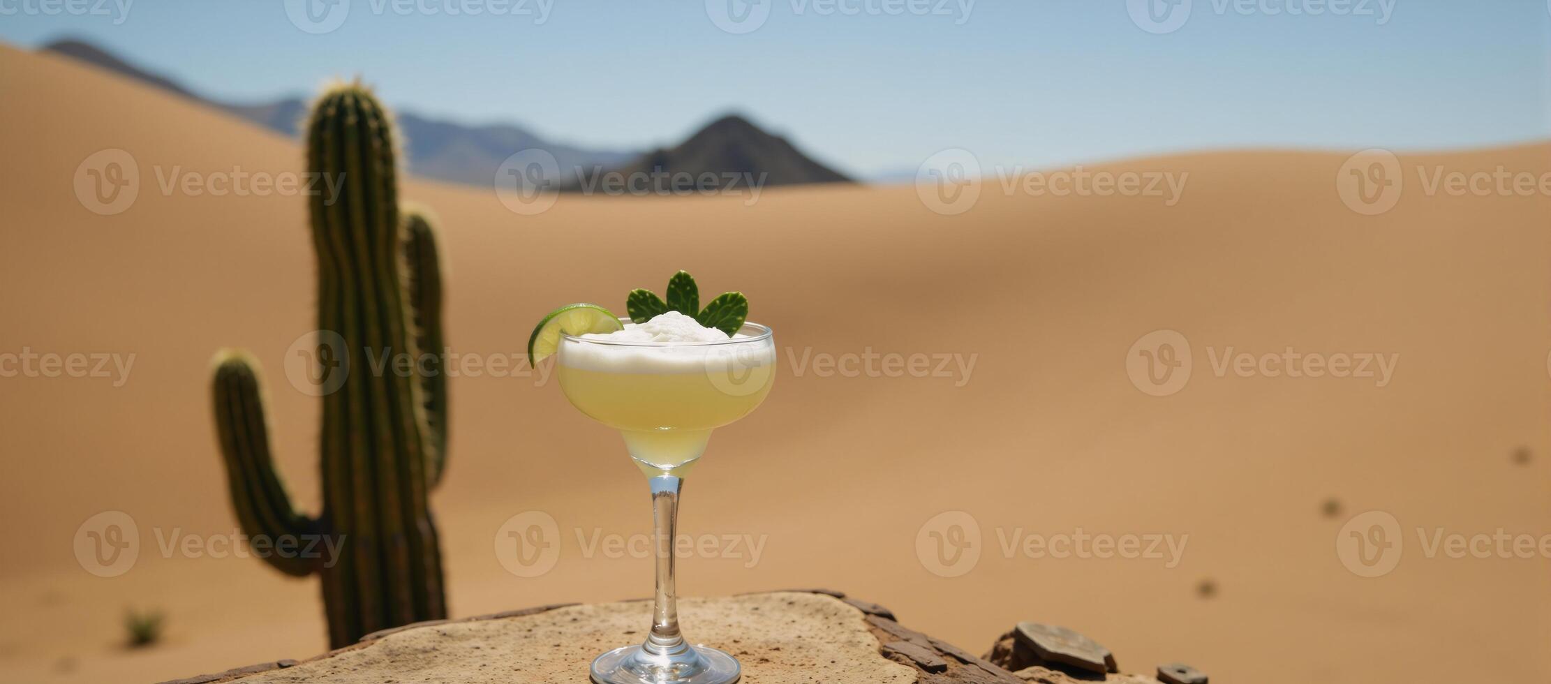 Cactusinfused Margarita served amidst a desert backdrop featuring cactus fruit lime garnish photo