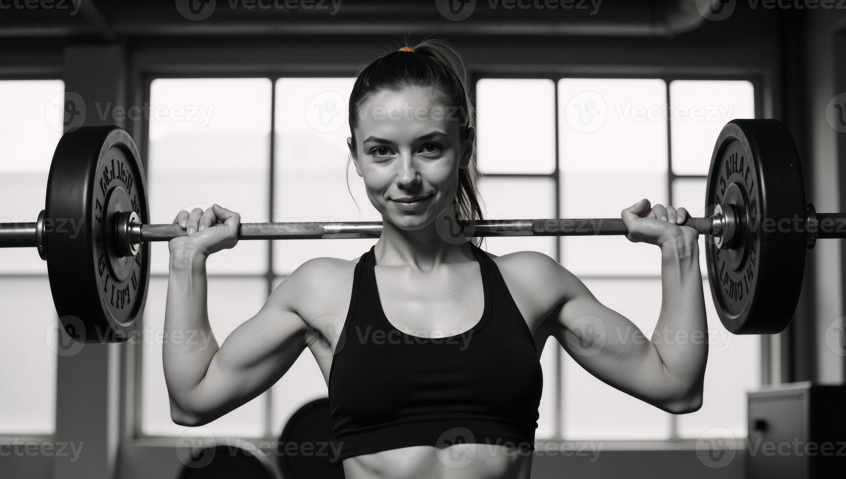 A young woman engaged in weightlifting exercise at a fitness training session photo