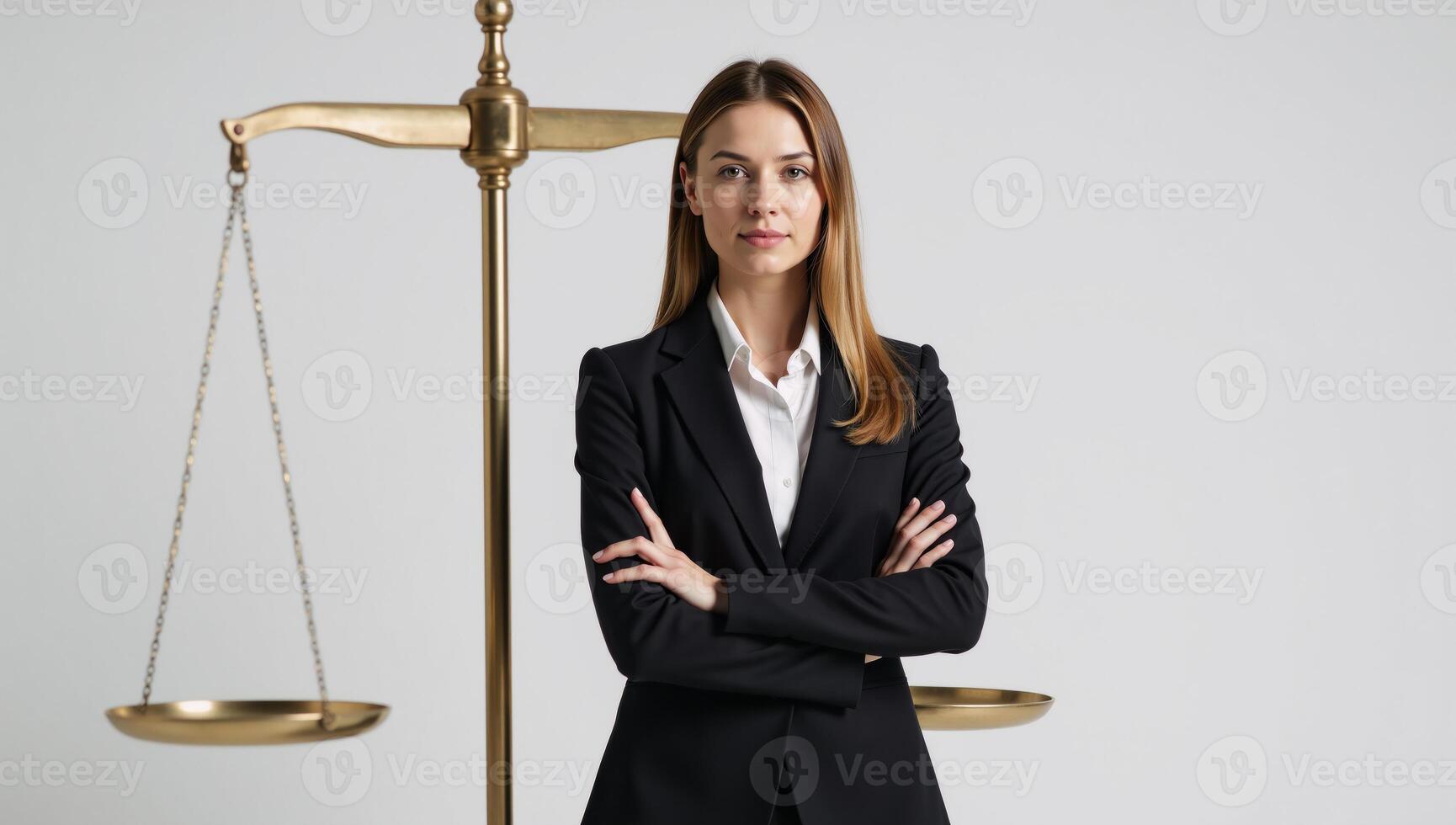 Professional woman personified as Justice posed with scales in modern Vectorstyle photo