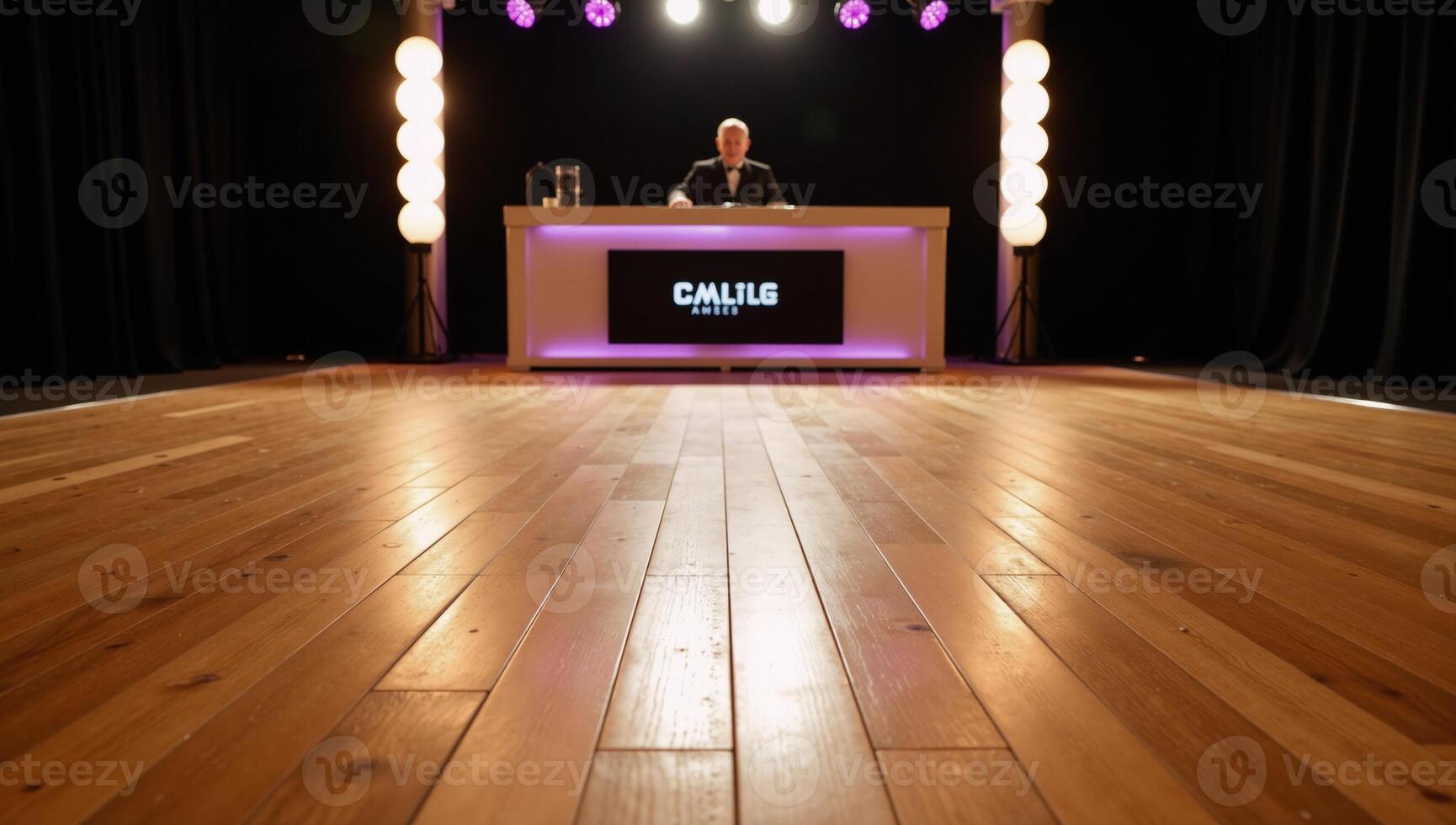 Empty dance floor with DJ platform setup photo