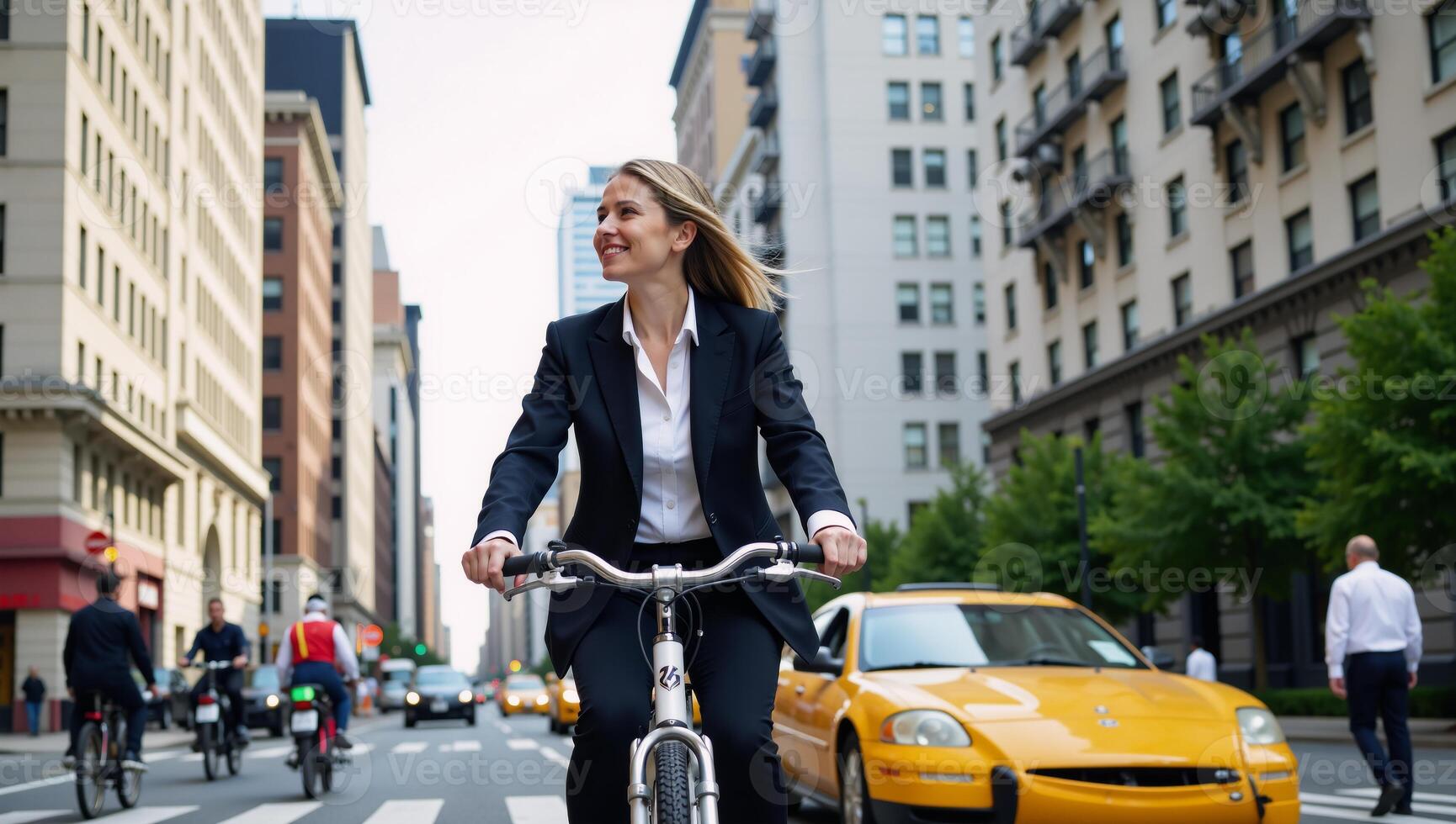 Using alternative modes like public transit or cycling for environmentally friendly transport photo