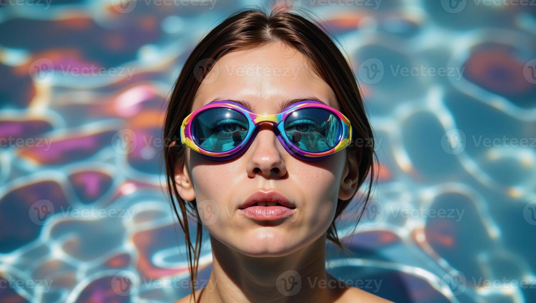 Artistic illustration Vibrant swimmer with abstract water effects capturing energy and dynamism photo