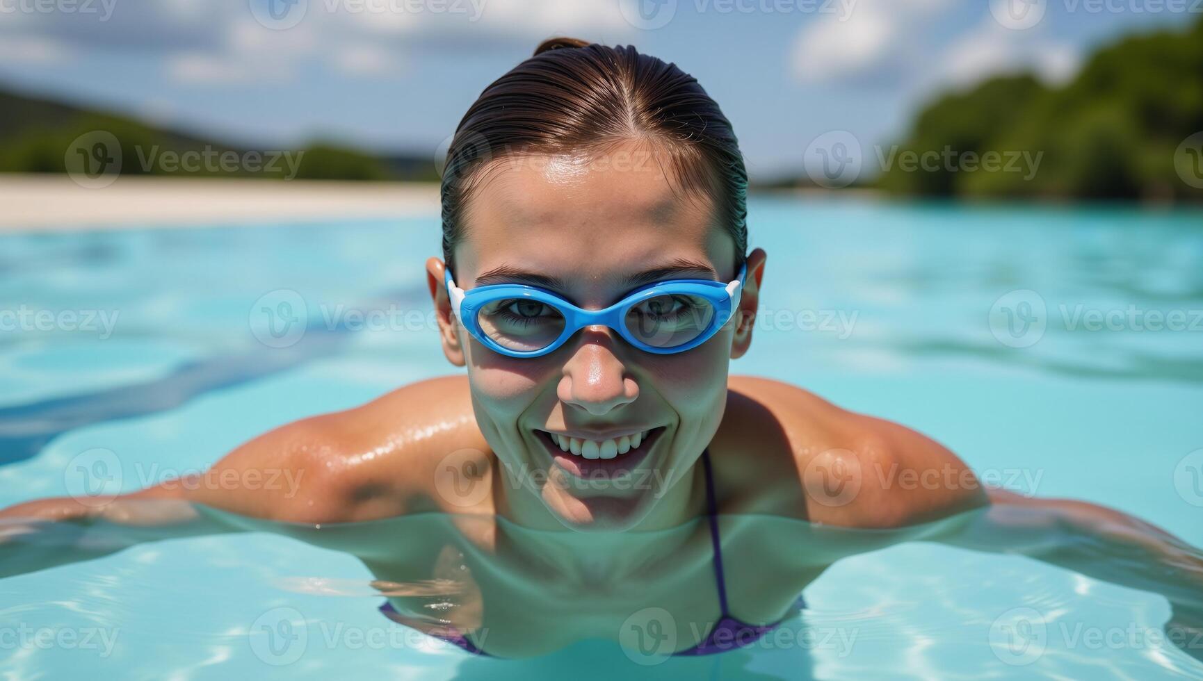 Person swimming in waters with goggles sportyfitness style illustration photo