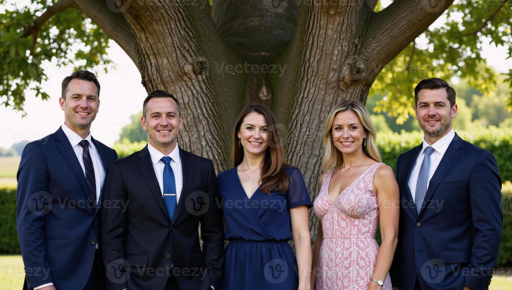 Group gathered around a tree photo