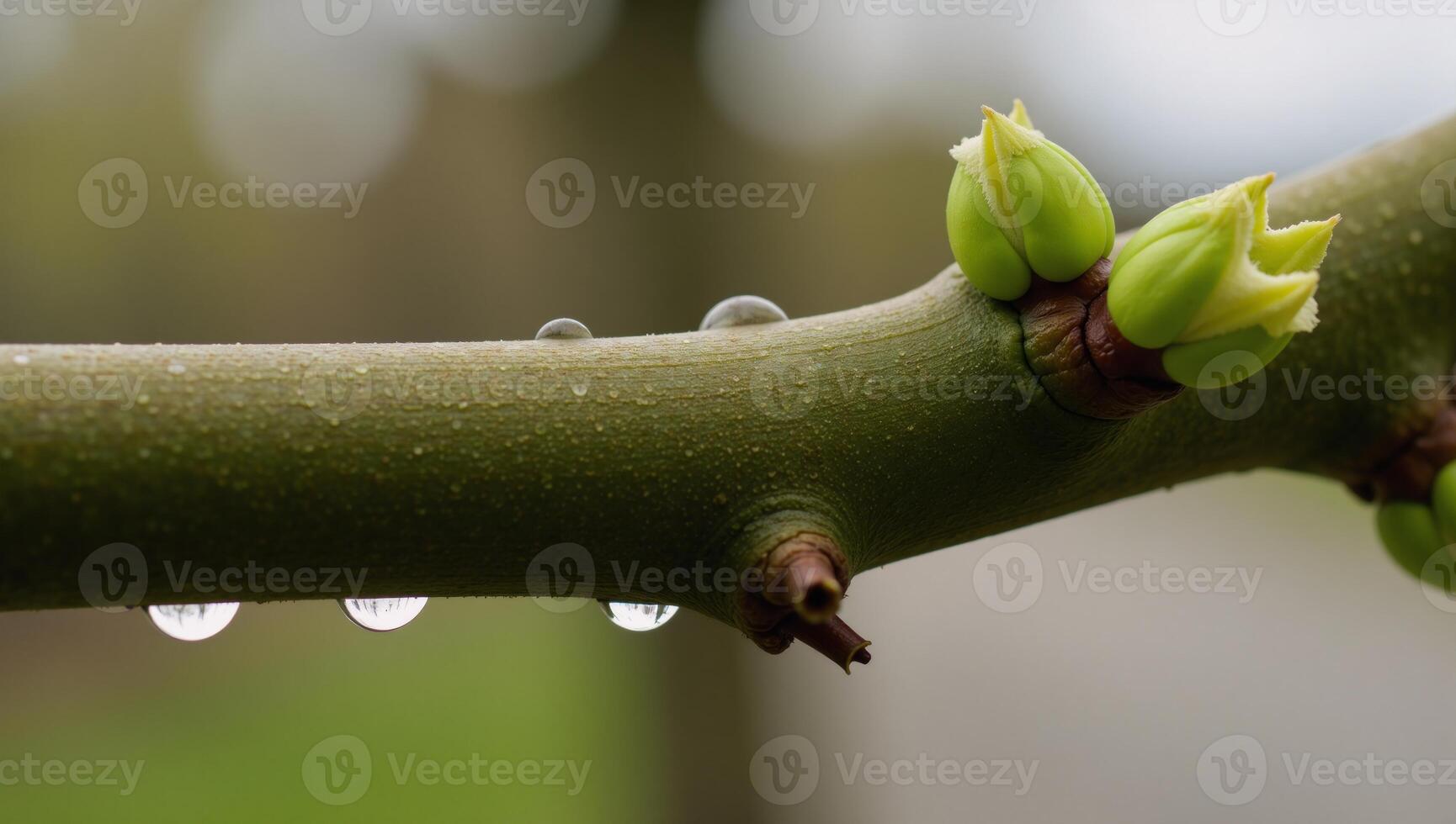A spring scene captured through raindropkissed branches and emerging buds closeup photo
