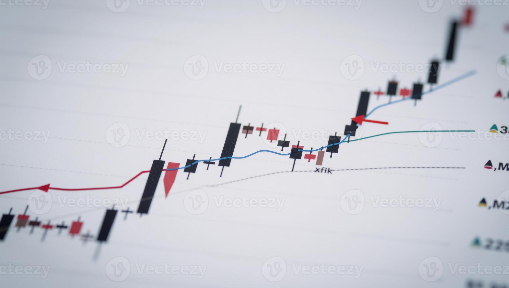 Stock market investment data visualized as an upward trend business financial chart with arrows photo