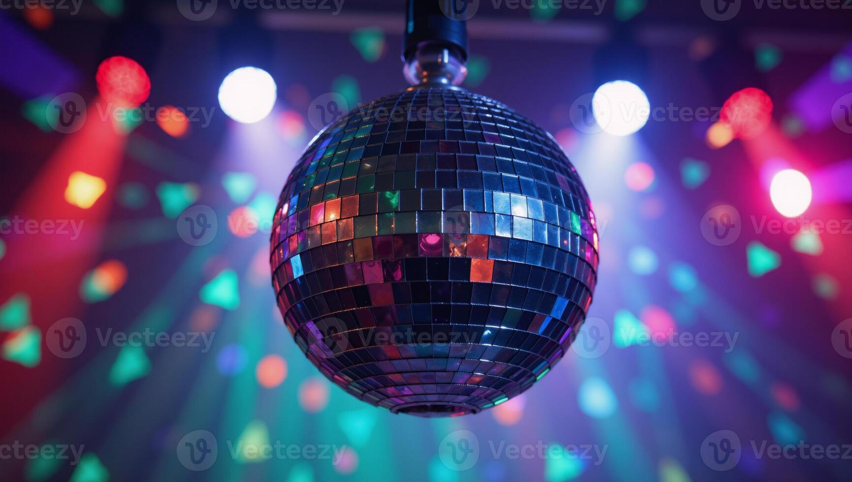 Disco ball against colorful light backdrop for event promotions photo