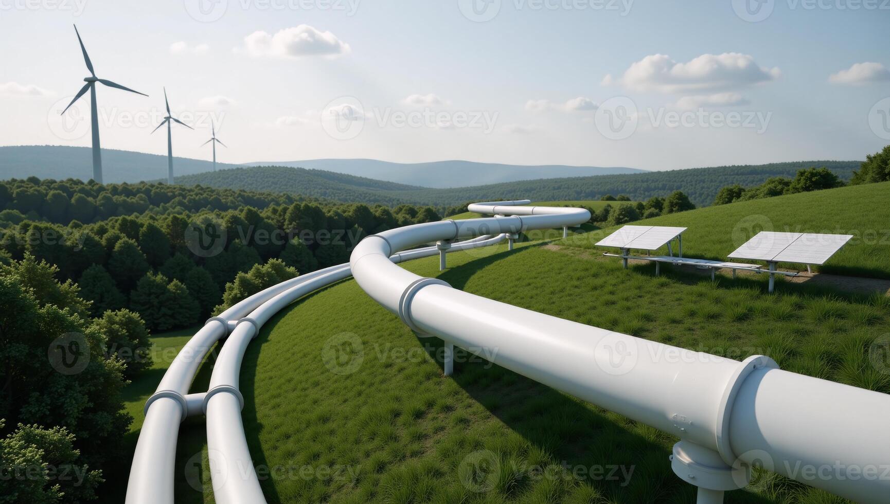 A 3D illustration showcasing the shift toward ecofriendly and carbonneutral energy infrastructure replacing traditional fossil fuels hydrogen pipeline photo