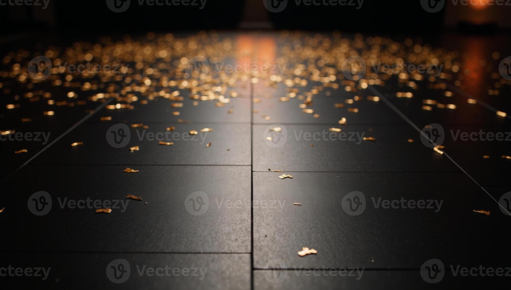 A luxurious black dance floor glitters with golden confetti photo