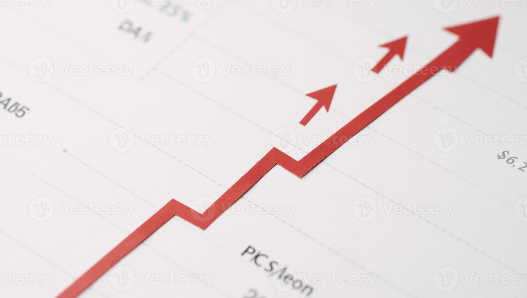 Minimalistic Chinese stock market chart highlights upward trend on red line financial data and charts in background photo