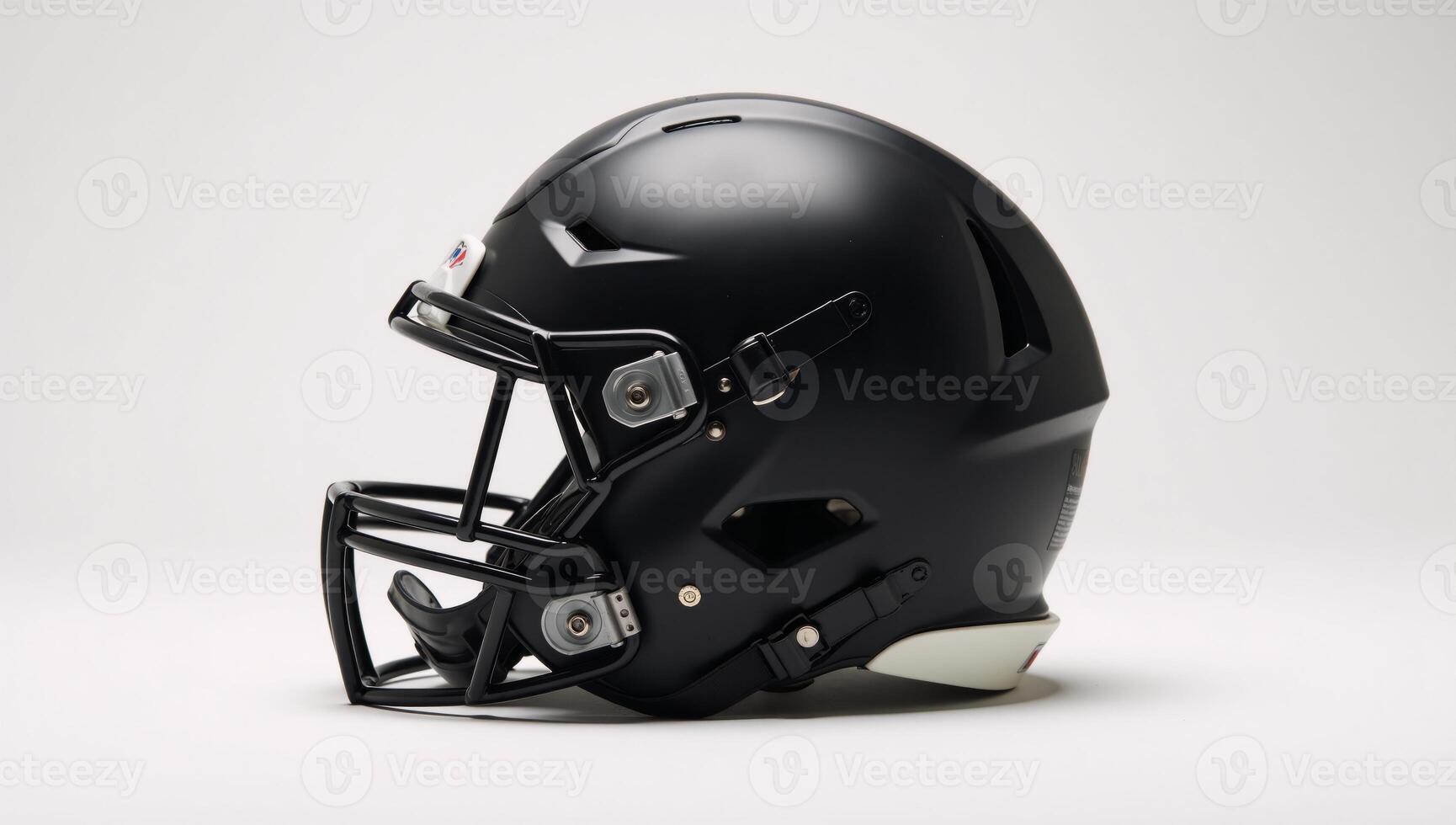 A striking image focuses on an iconic modern American football helmet against a white backdrop photo