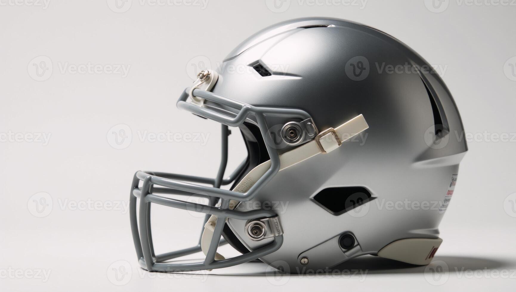 Sleek metallic football helmet on a clean white backdrop photo