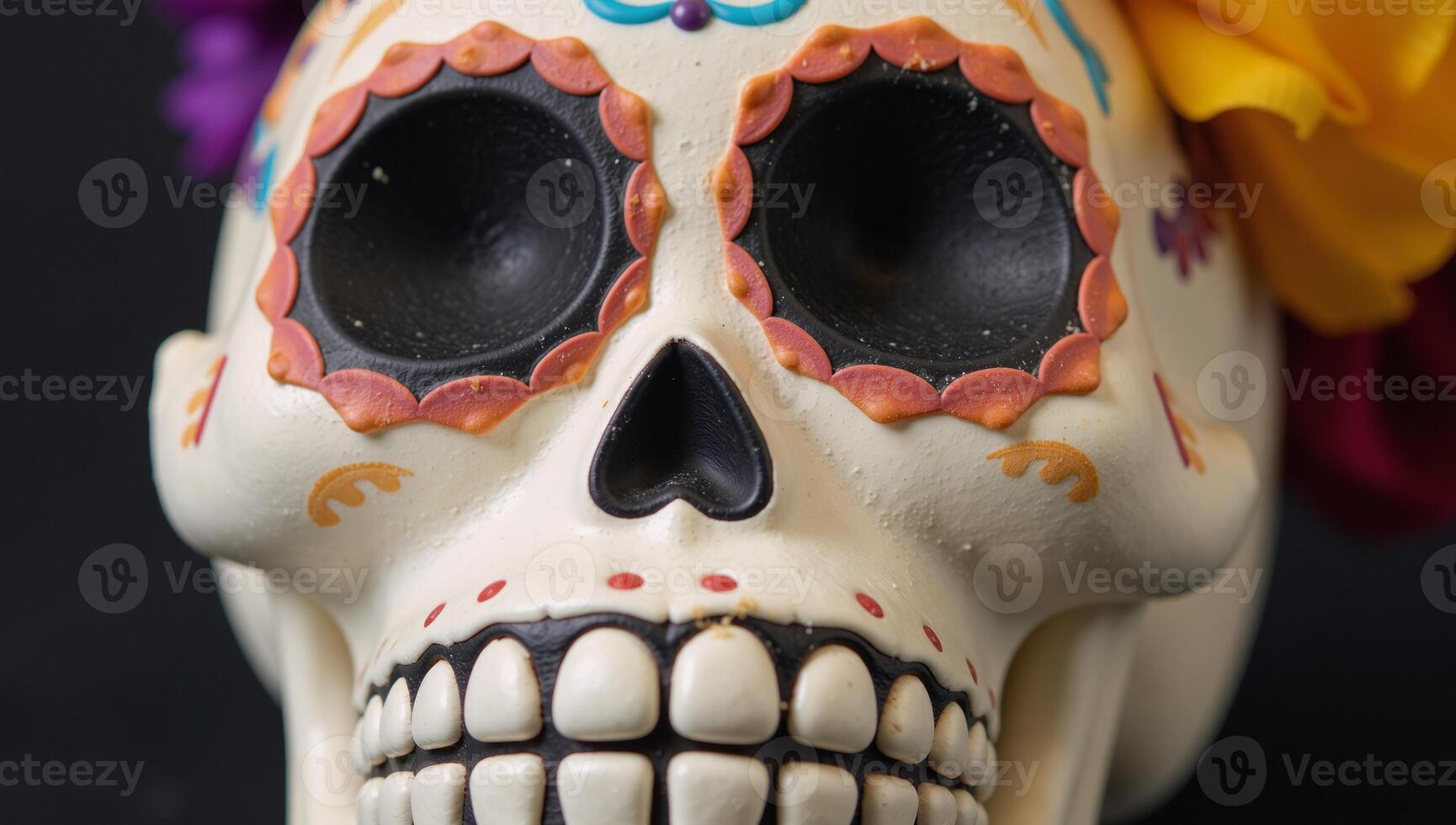 Artistic Sugar Skull featuring intricate designs typically seen during Dia de los Muertos celebrations photo