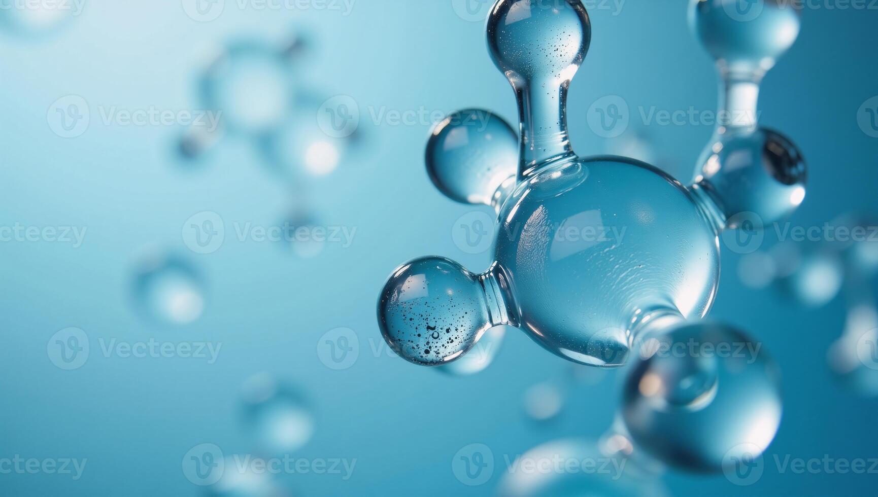 Floating abstract glass molecules in blue liquid against blurred backdrop environmentwatercleanenergy theme photo
