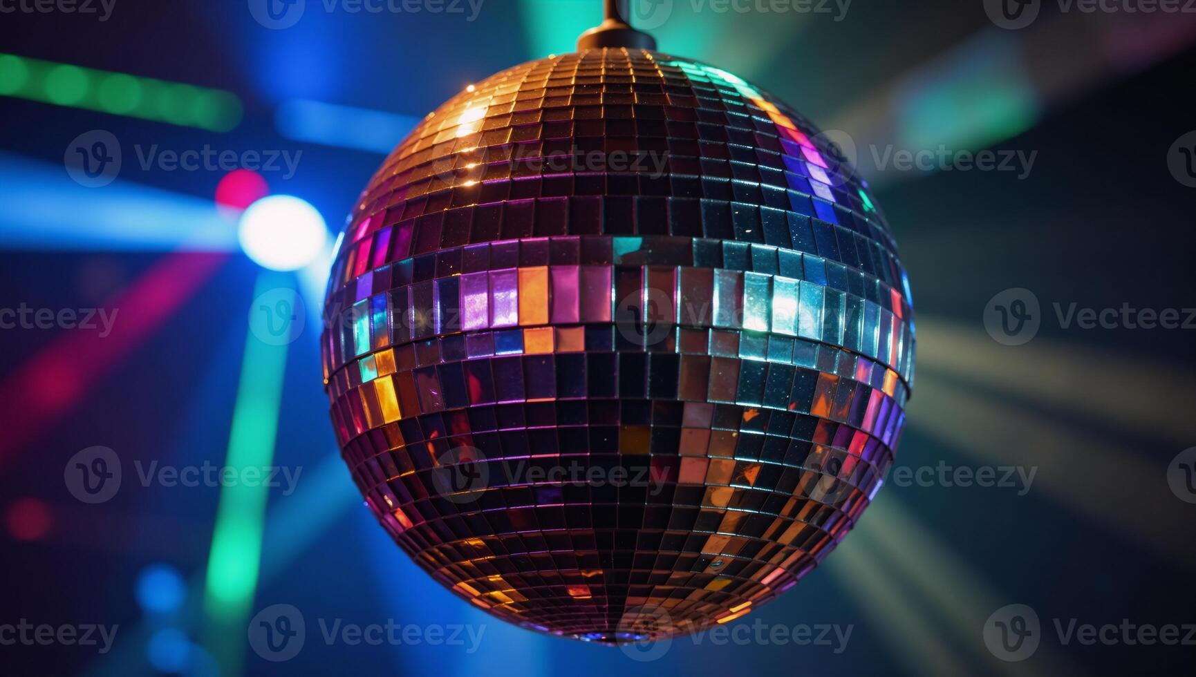 Disco ball illuminates the club with vibrant colorful reflections photo